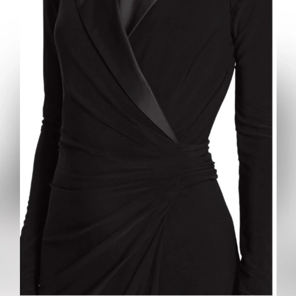 NWT Lauren Ralph Lauren  black long sleeve silk tuxedo formal prom blazer dress